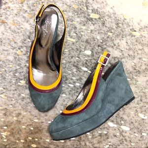 Boden Colorblock Suede Slingback Wedges Size 7 EUC